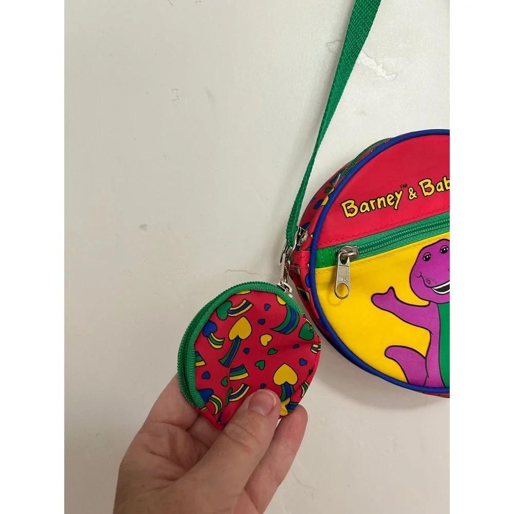 Vintage 1992 Barney & Baby Bop Round Crossbody Purse with Coin Pouch Yellow 90s